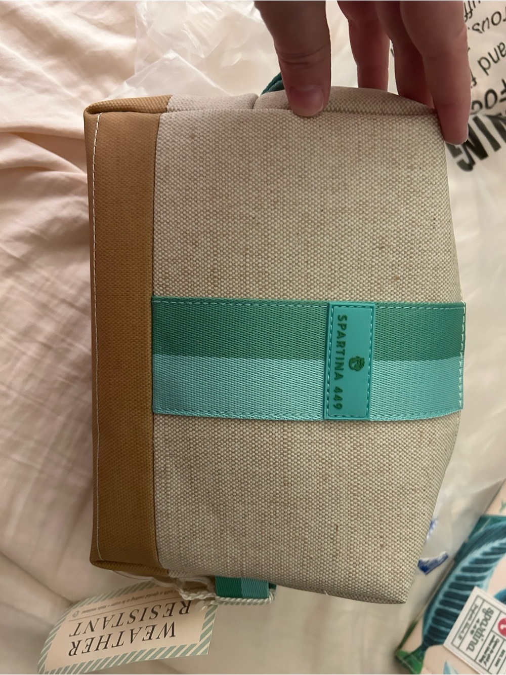 Spartina 449 Natural Canvas Pouch with Teal Trim